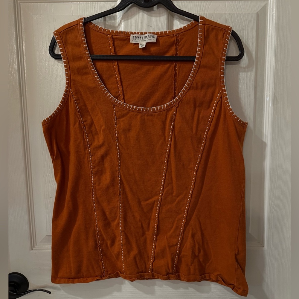 Idyllwind Rust Corset Style Tank Top with White Embroidered Detailing